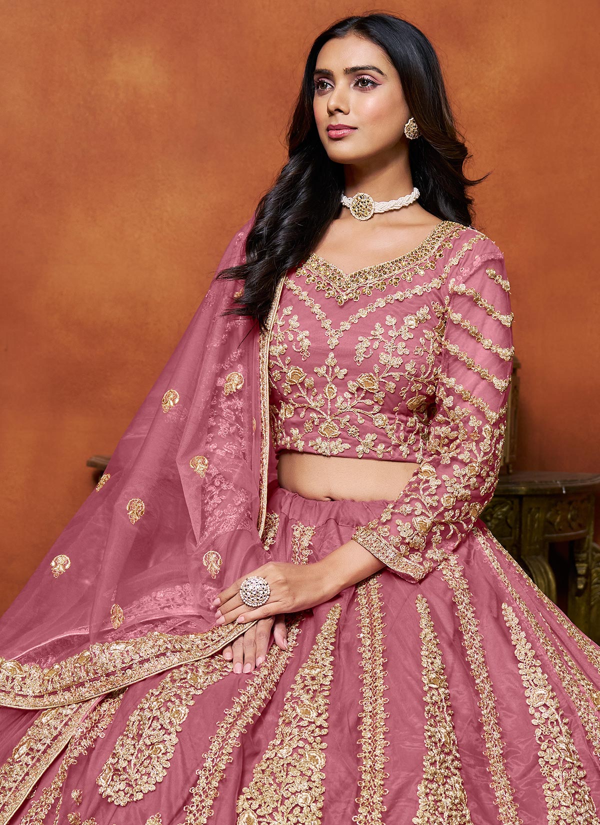 Net Trendy Lehenga Choli With Resham Work For Women In Pink