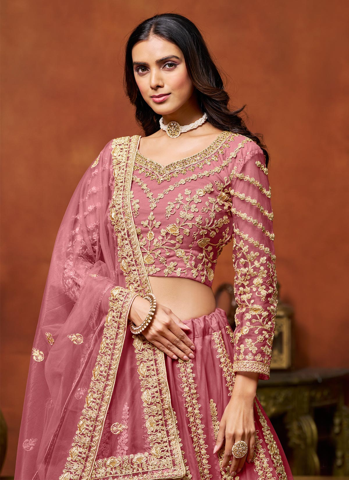 Net Trendy Lehenga Choli With Resham Work For Women In Pink
