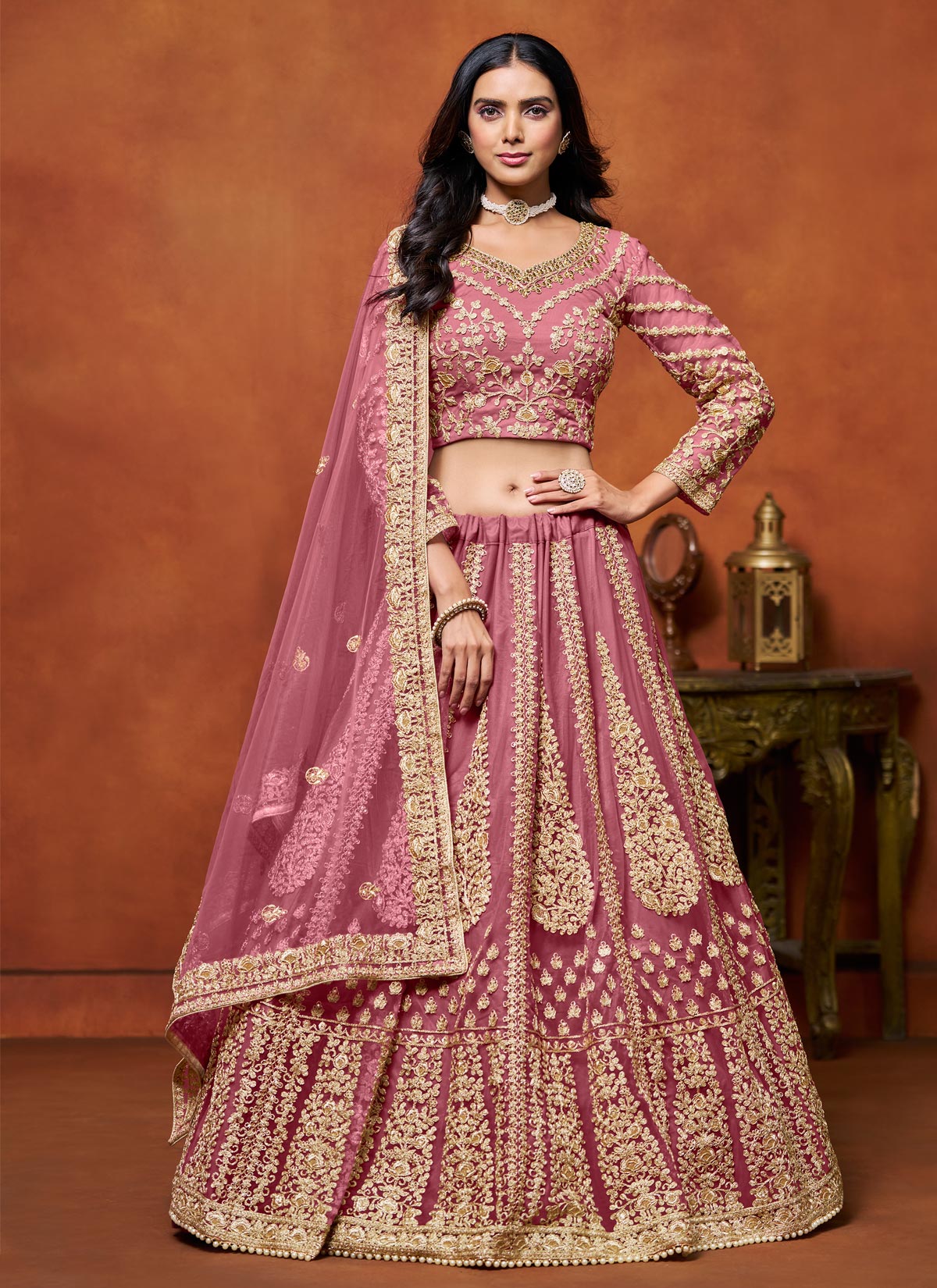 Net Trendy Lehenga Choli With Resham Work For Women In Pink
