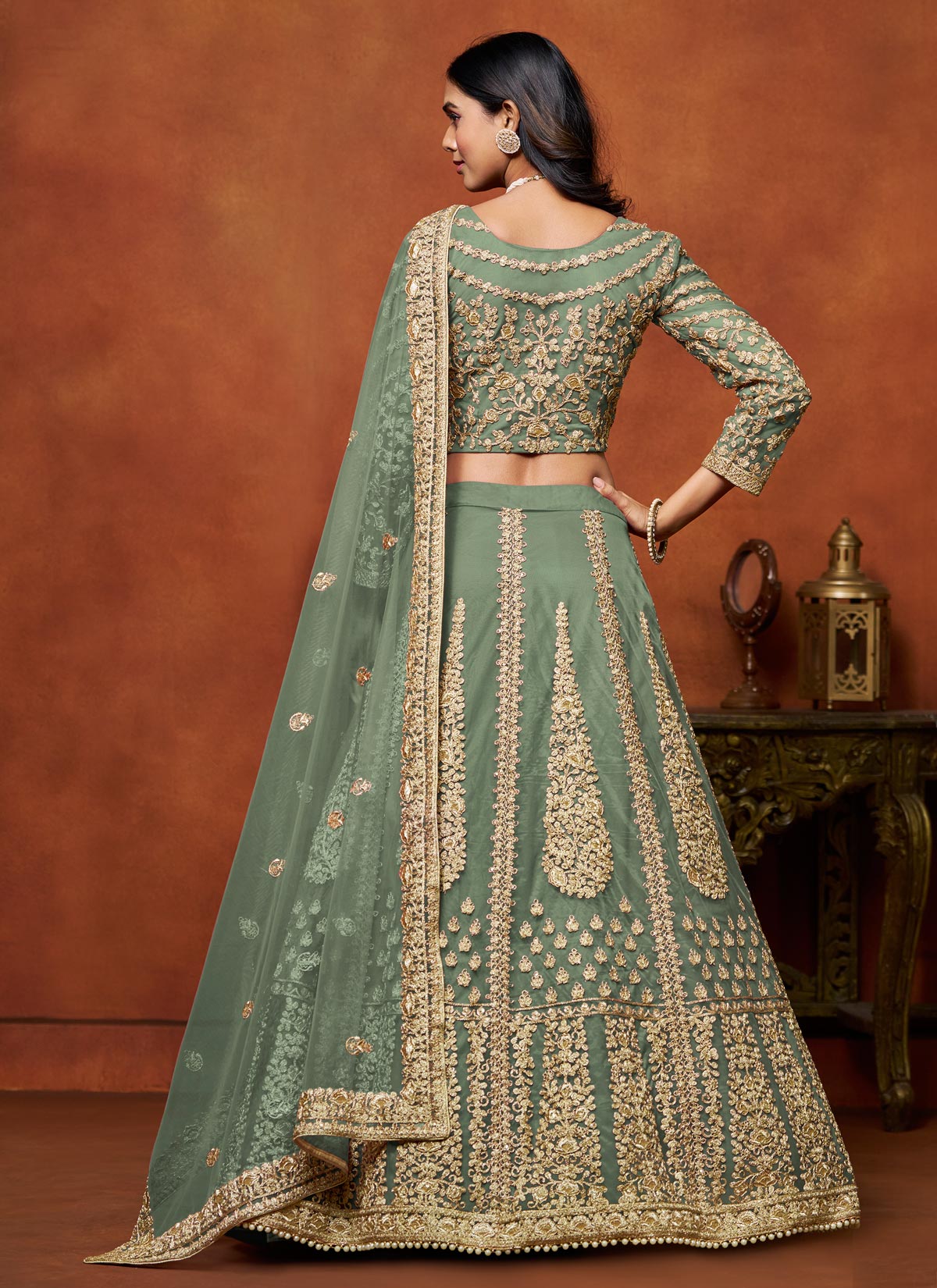 Sequins Work Net Trendy Lehenga Choli In Sea Green For Women