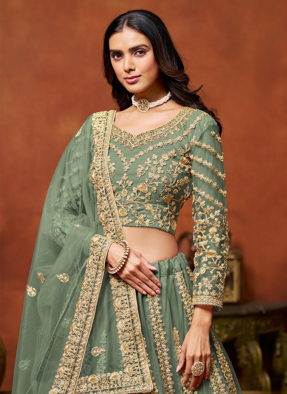 Sequins Work Net Trendy Lehenga Choli In Sea Green For Women