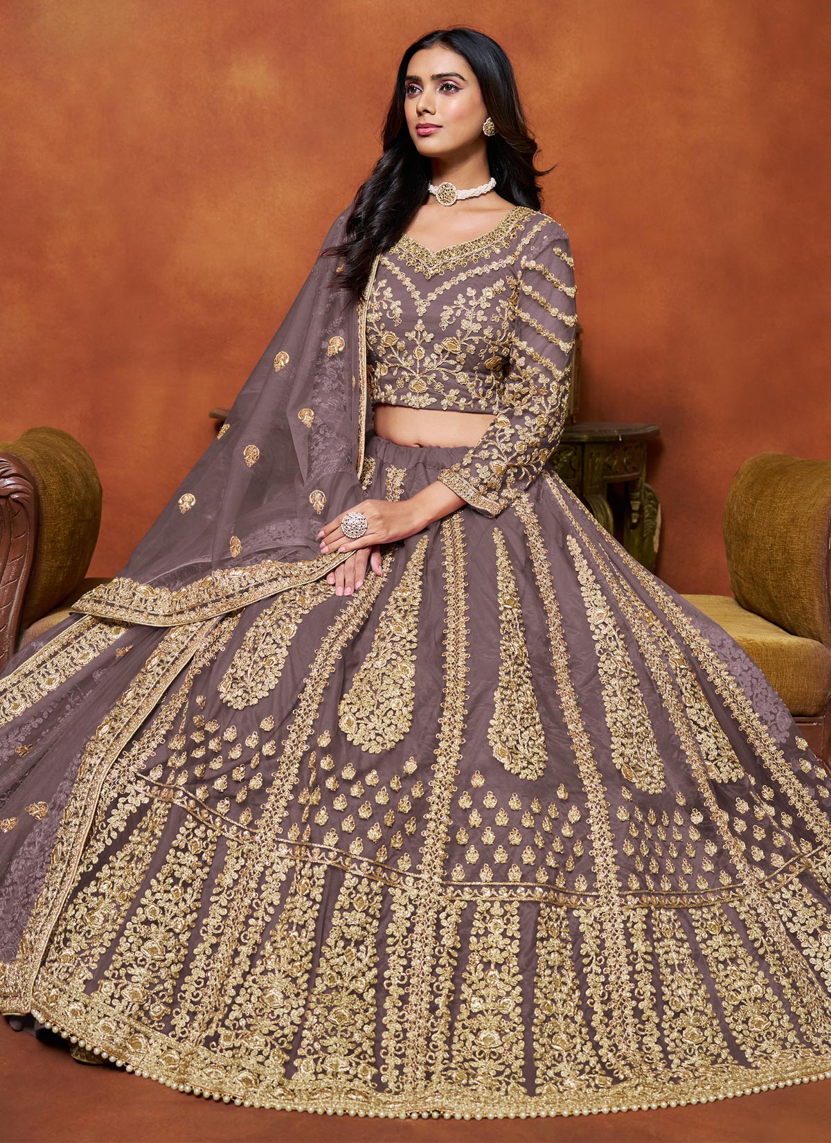 Net Designer Lehenga Choli With Zari Work For Wedding In Violet