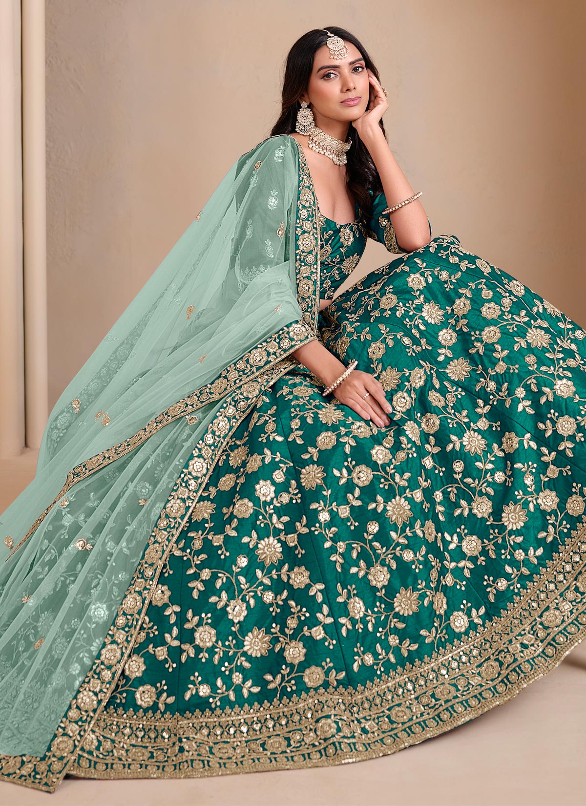 Silk Trendy Lehenga Choli With Embroidered Work In Green For Ceremonial
