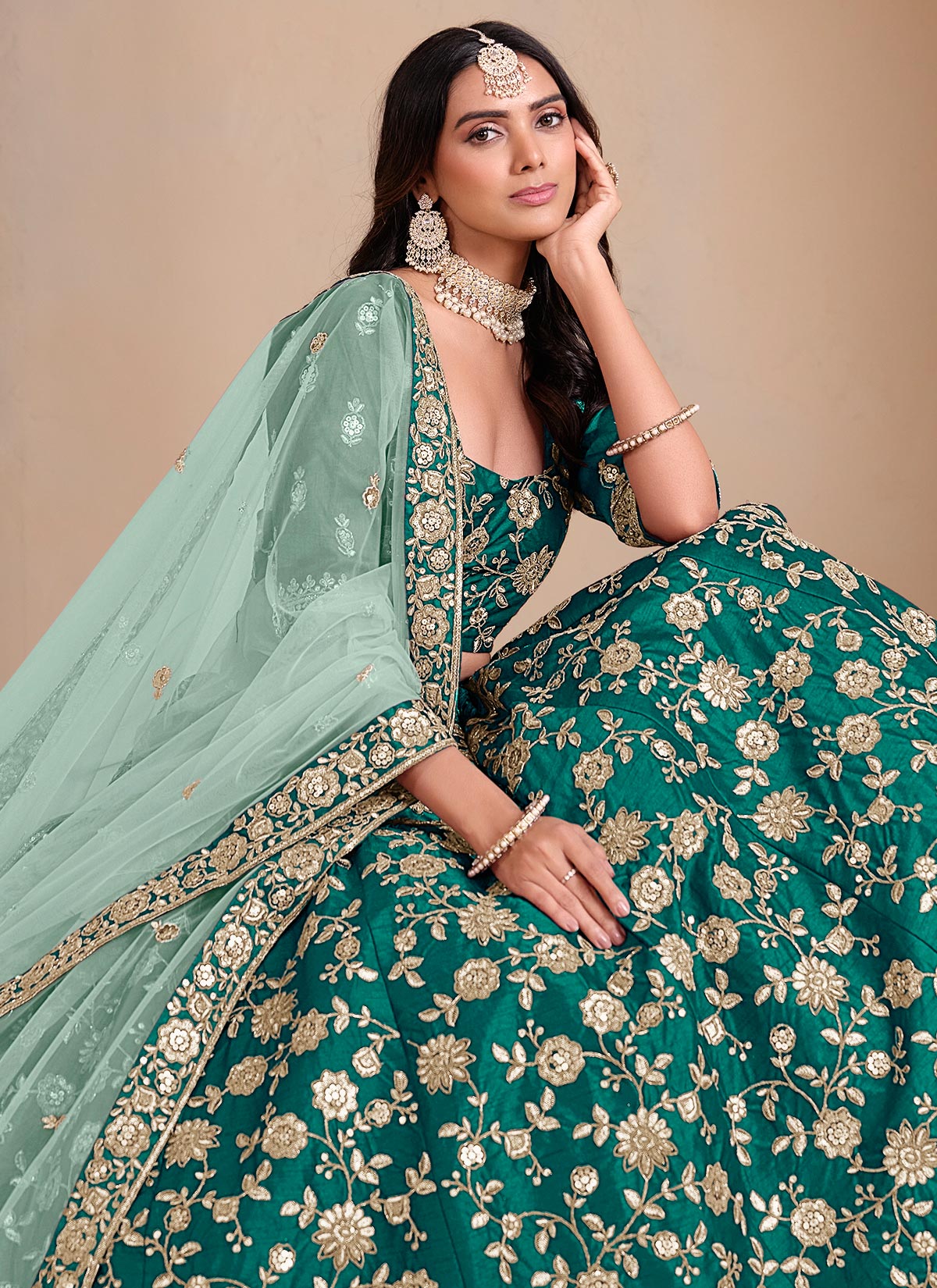 Silk Trendy Lehenga Choli With Embroidered Work In Green For Ceremonial