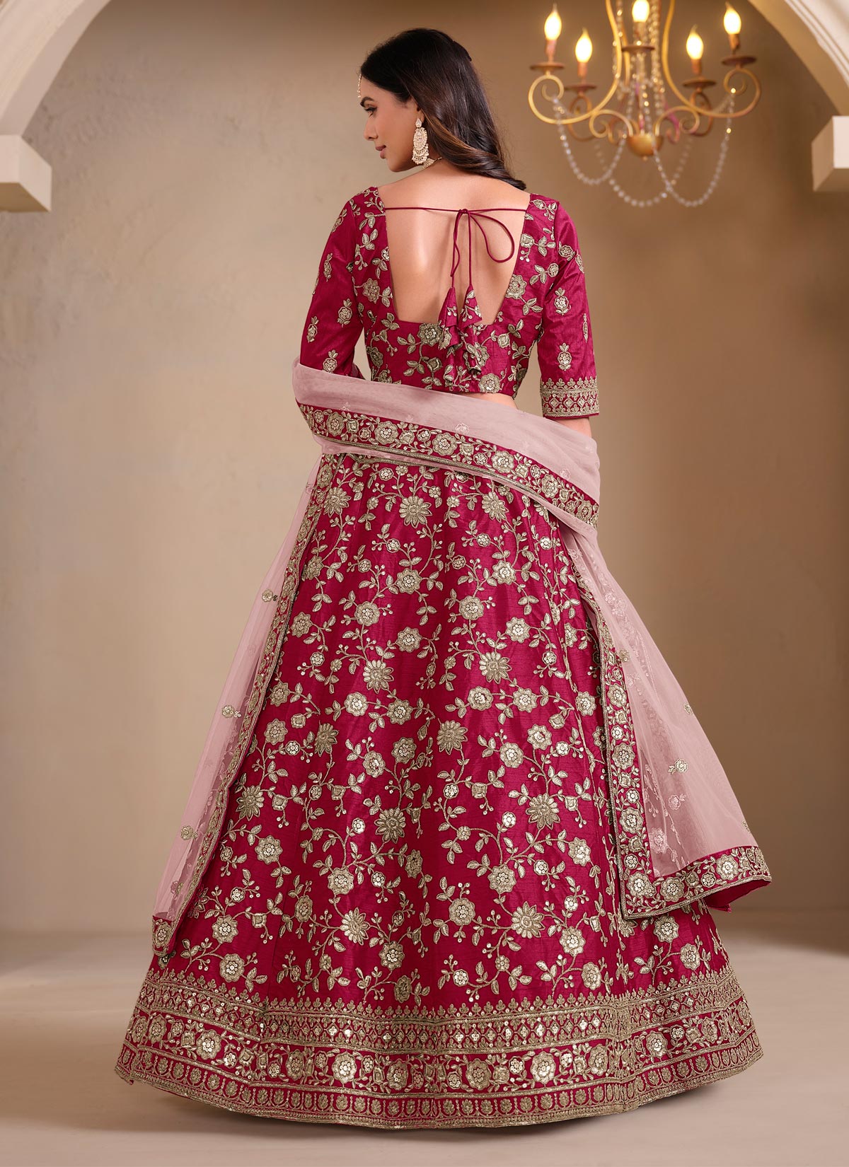 Embroidered Work Silk Designer Lehenga Choli In Rose Pink For Women