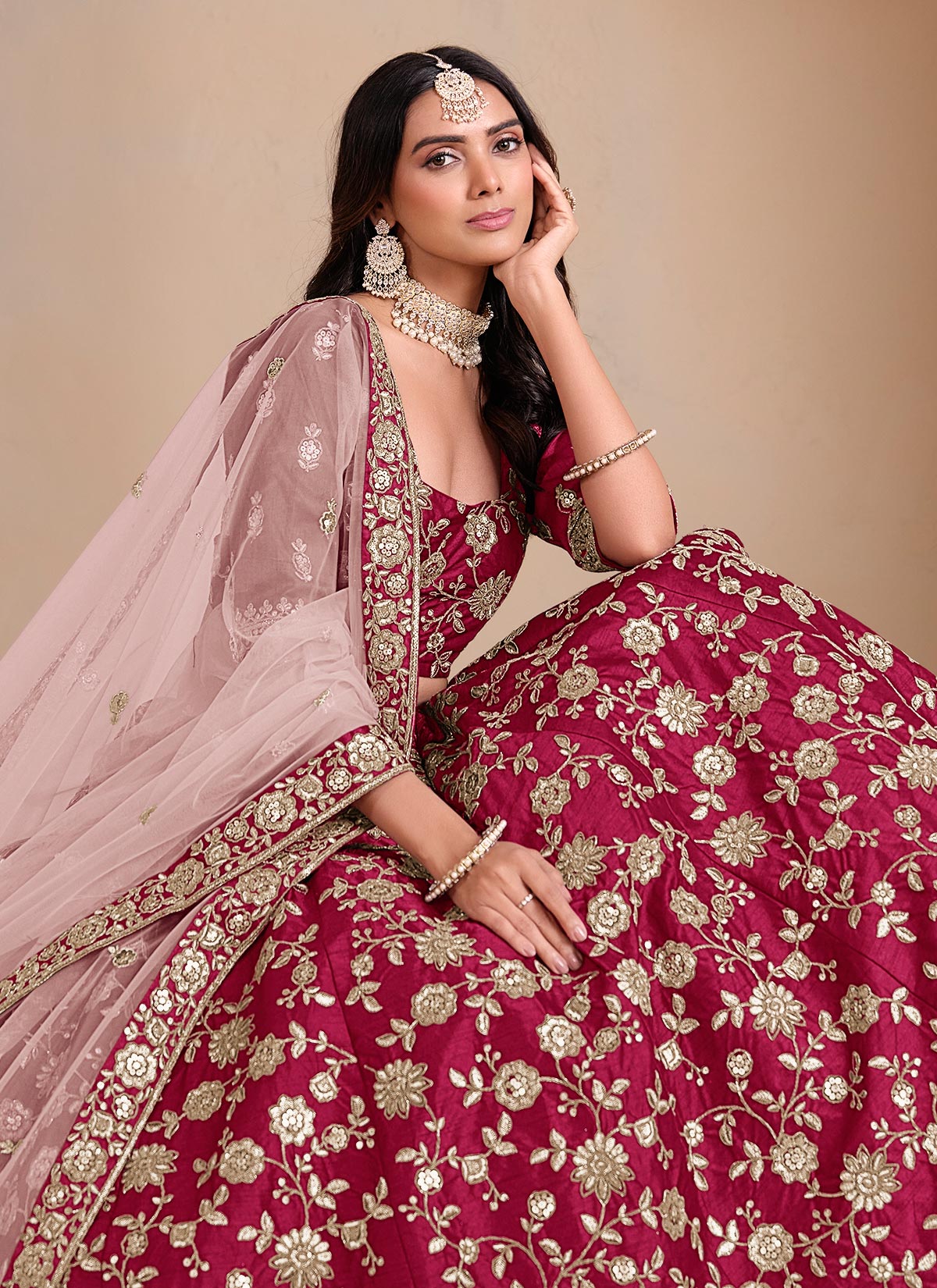 Embroidered Work Silk Designer Lehenga Choli In Rose Pink For Women