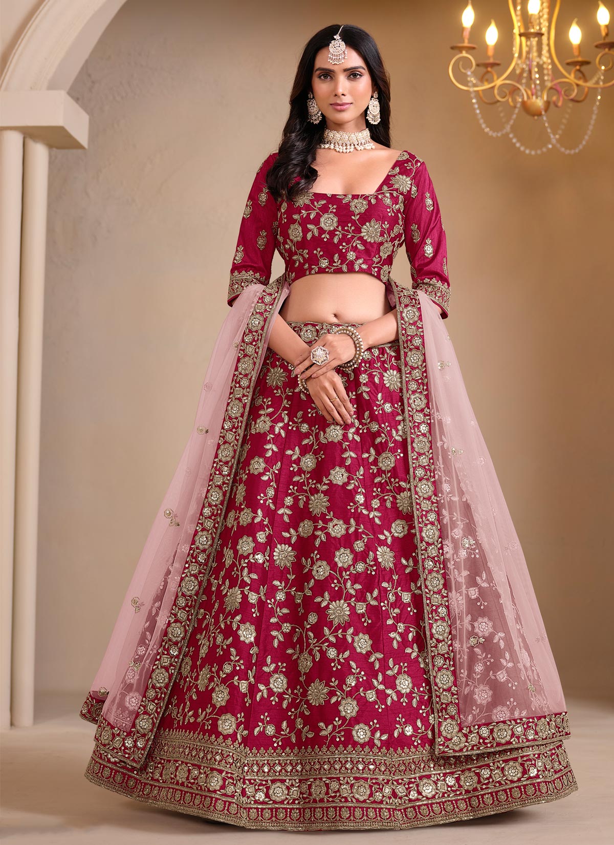 Embroidered Work Silk Designer Lehenga Choli In Rose Pink For Women