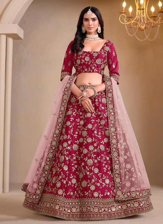 Embroidered Work Silk Designer Lehenga Choli In Rose Pink For Women