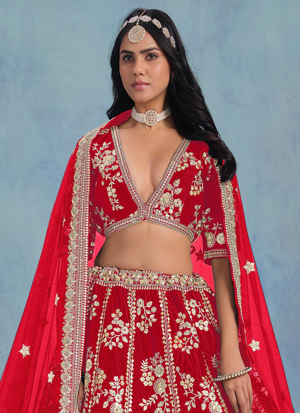 Embroidered Work Silk Trendy Lehenga Choli In Red For Women