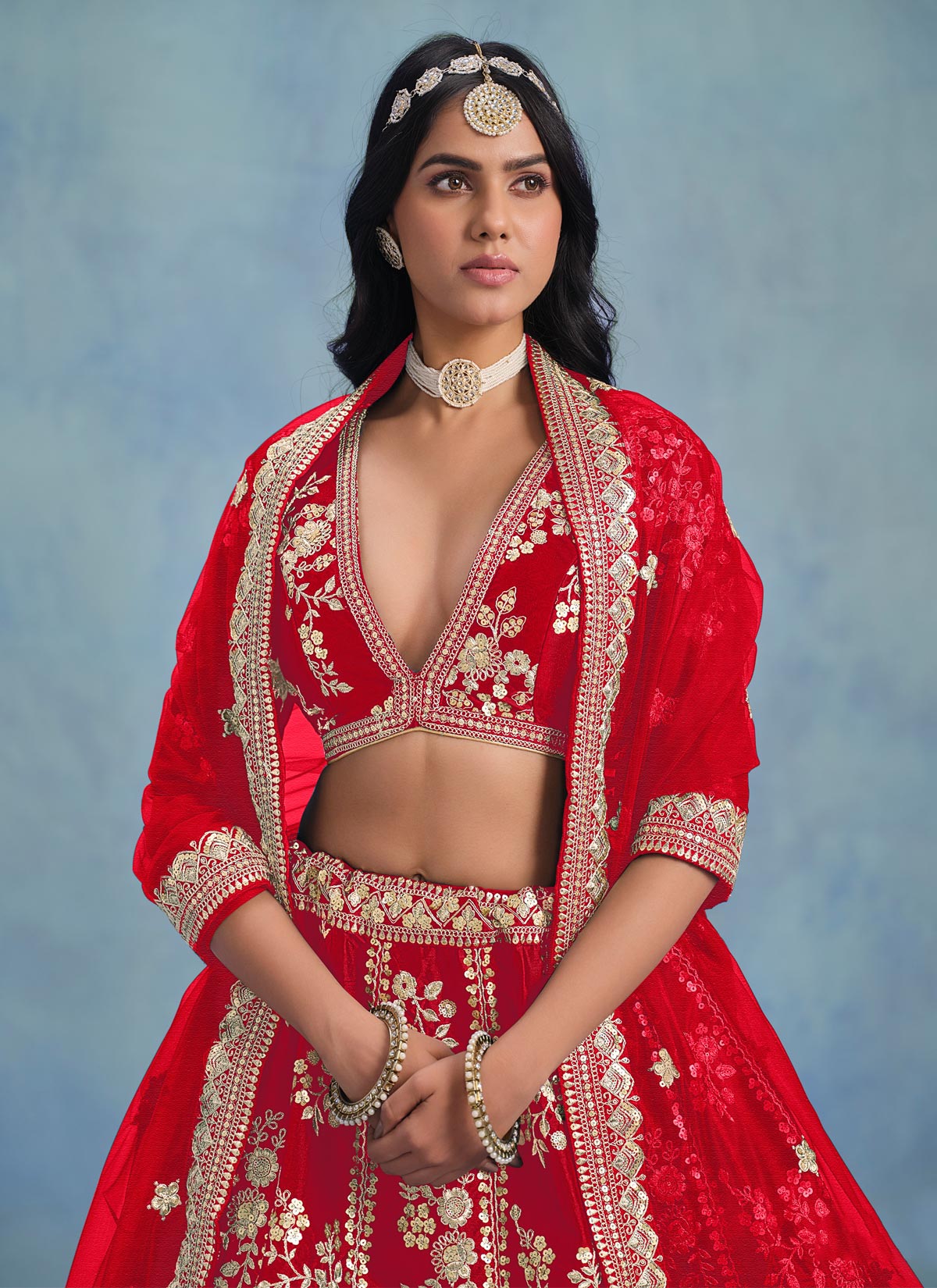 Embroidered Work Silk Trendy Lehenga Choli In Red For Women