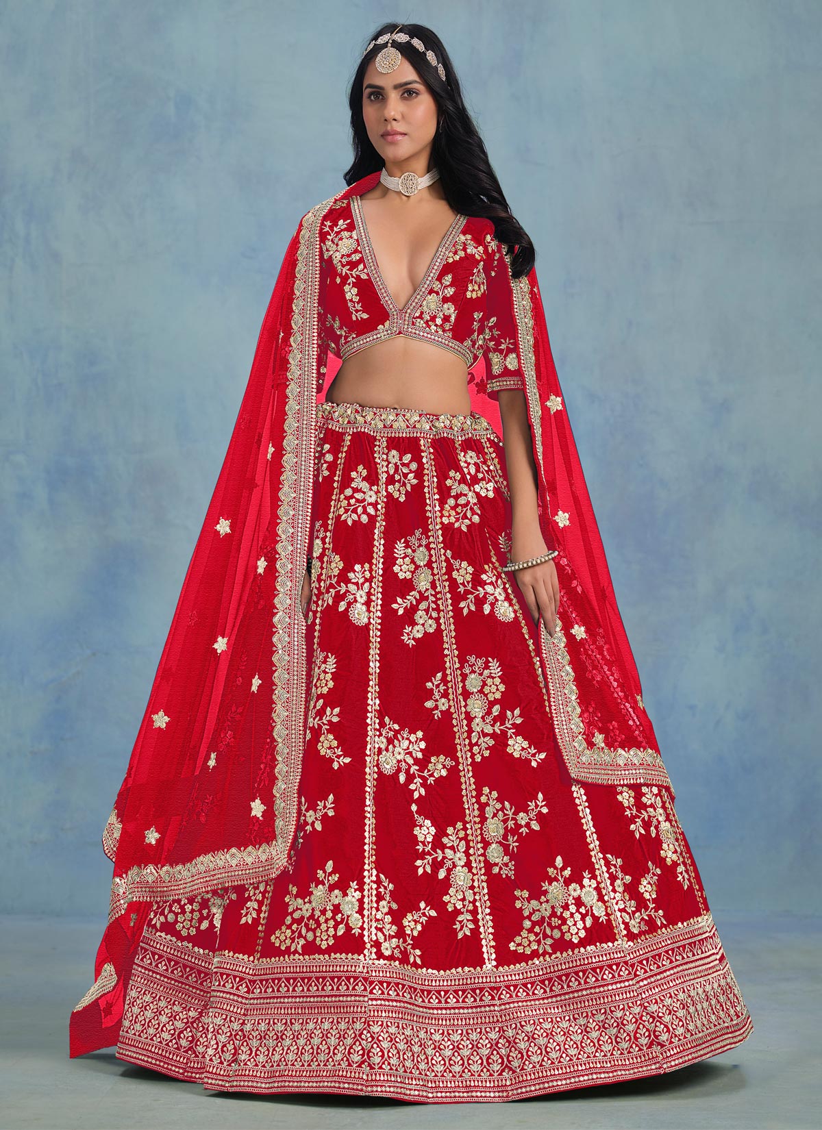 Embroidered Work Silk Trendy Lehenga Choli In Red For Women