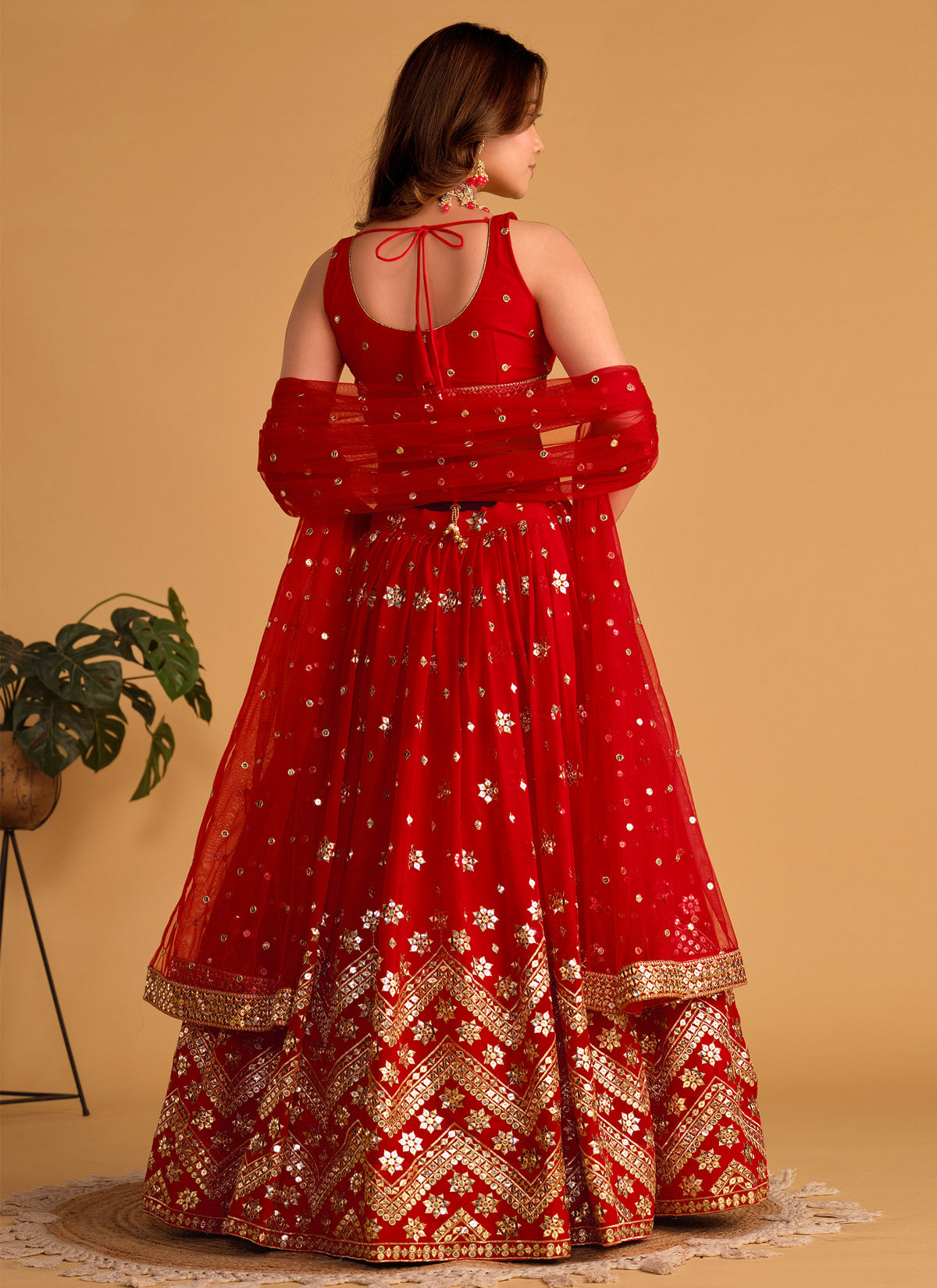Georgette Designer Lehenga Choli In Red With Resham Work