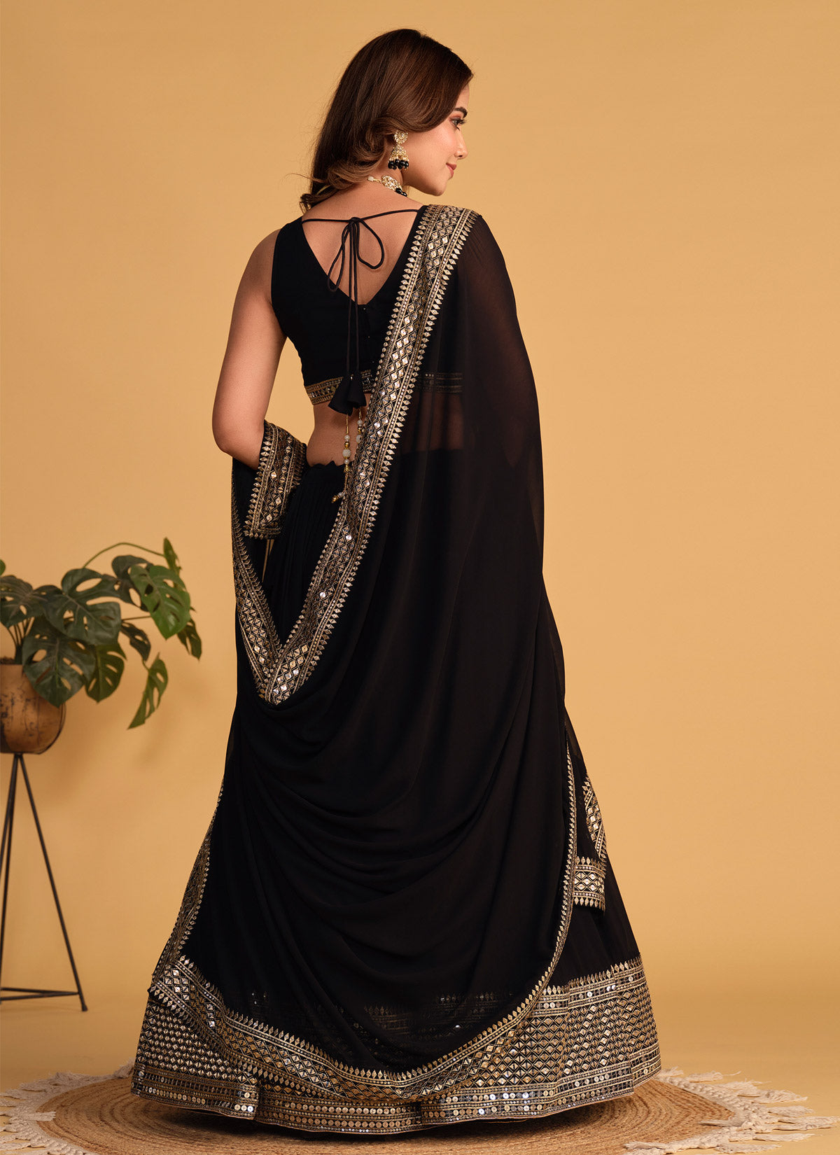 Embroidered Work Georgette Designer Lehenga Choli In Black