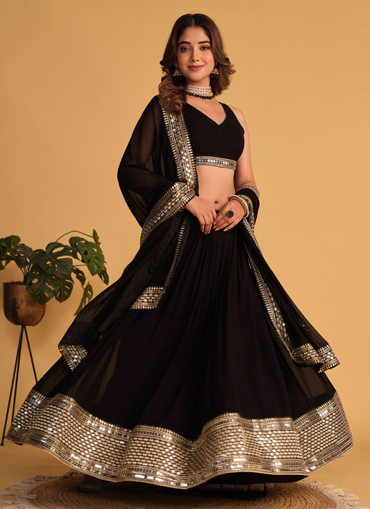 Embroidered Work Georgette Designer Lehenga Choli In Black