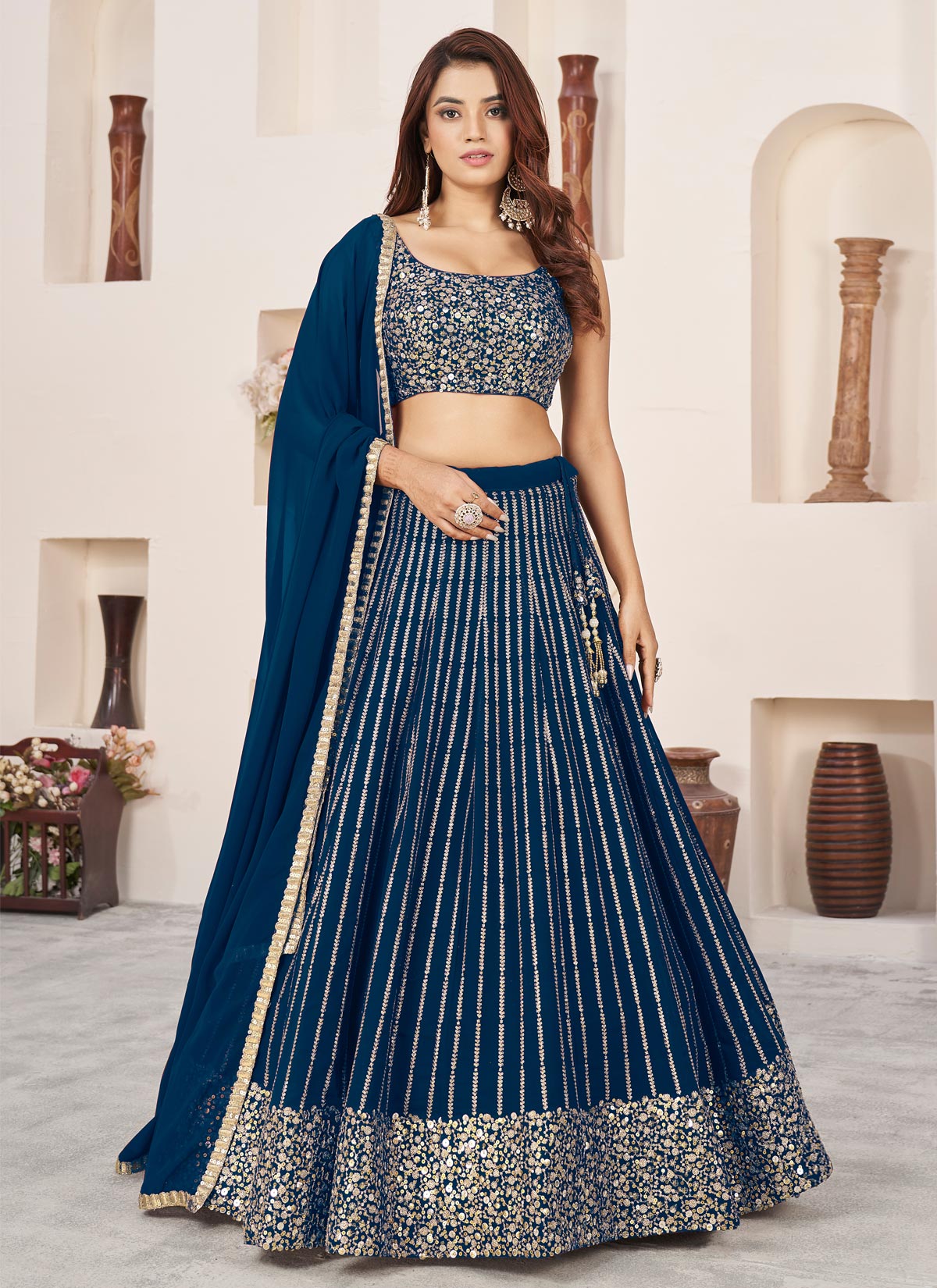 Georgette Trendy Lehenga Choli With Embroidered Work For Party