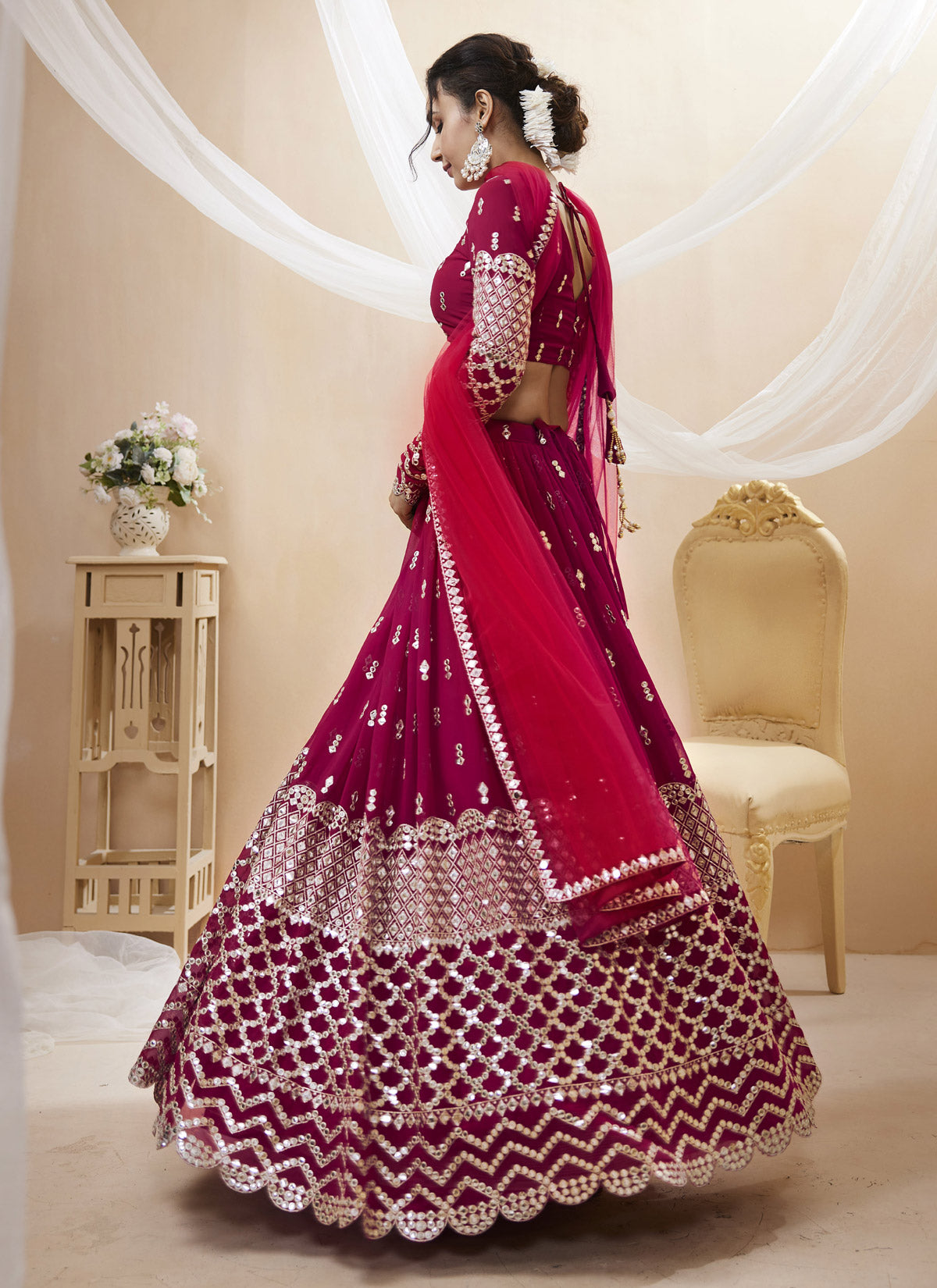 Georgette Designer Lehenga Choli With Embroidered Work In Rose Pink