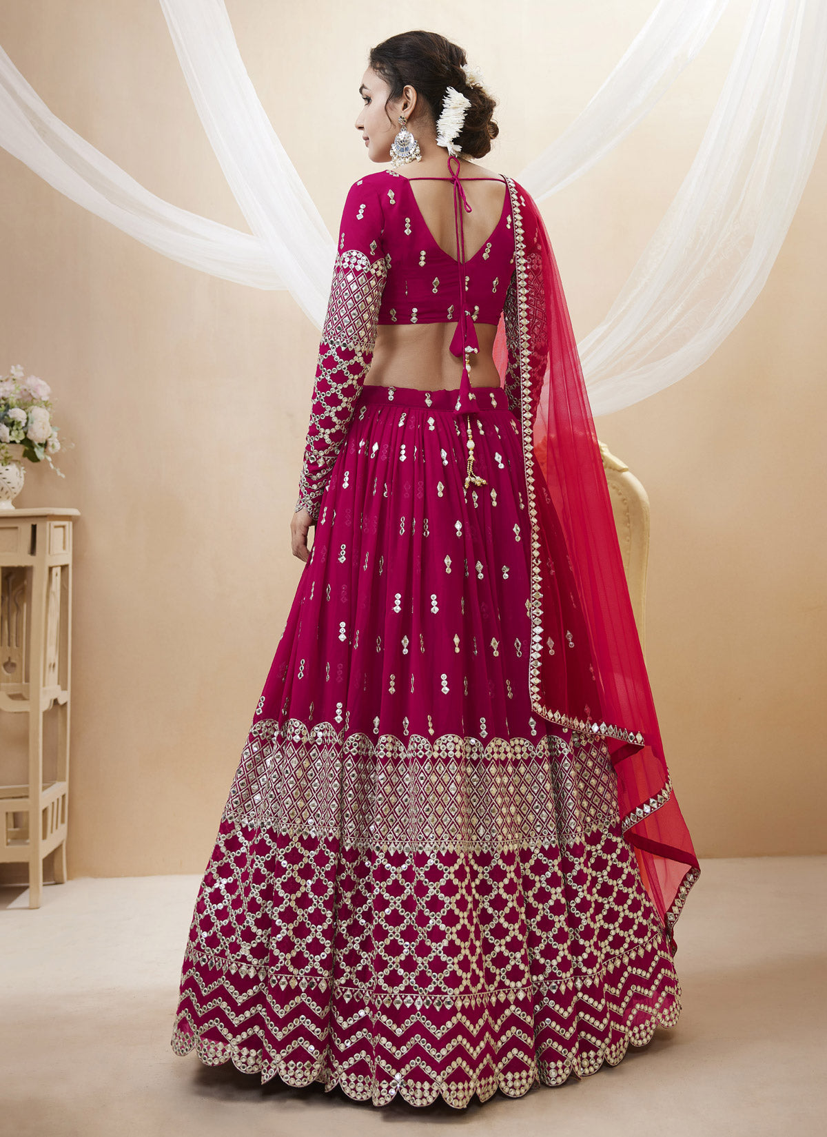 Georgette Designer Lehenga Choli With Embroidered Work In Rose Pink