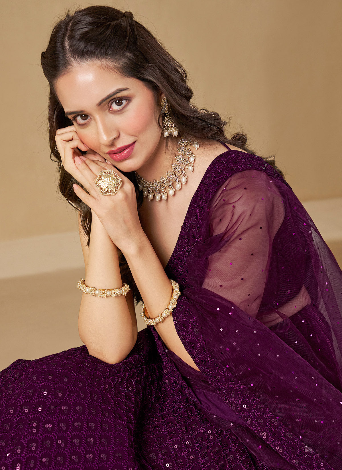 Sequins Work Georgette Trendy Lehenga Choli In Purple For Women