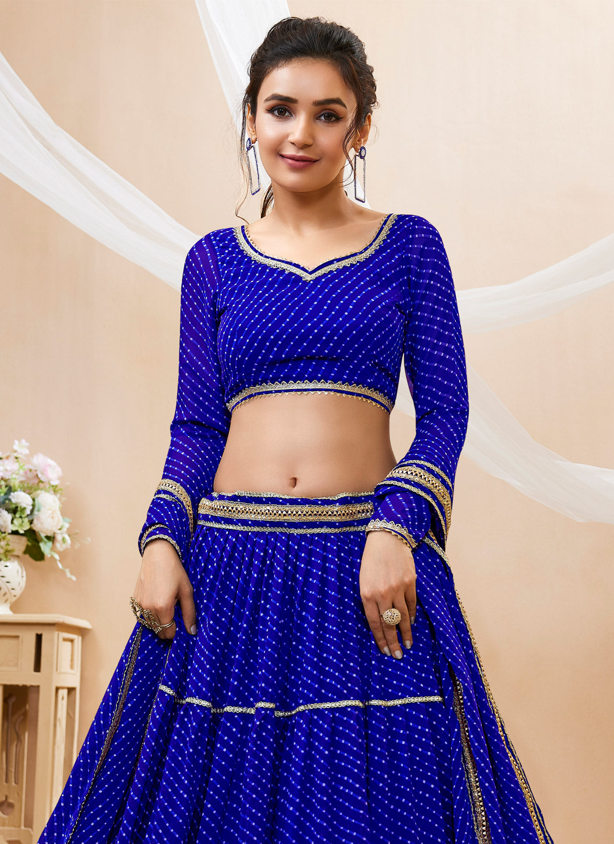 Zari Work Georgette Trendy Lehenga Choli In Blue For Party