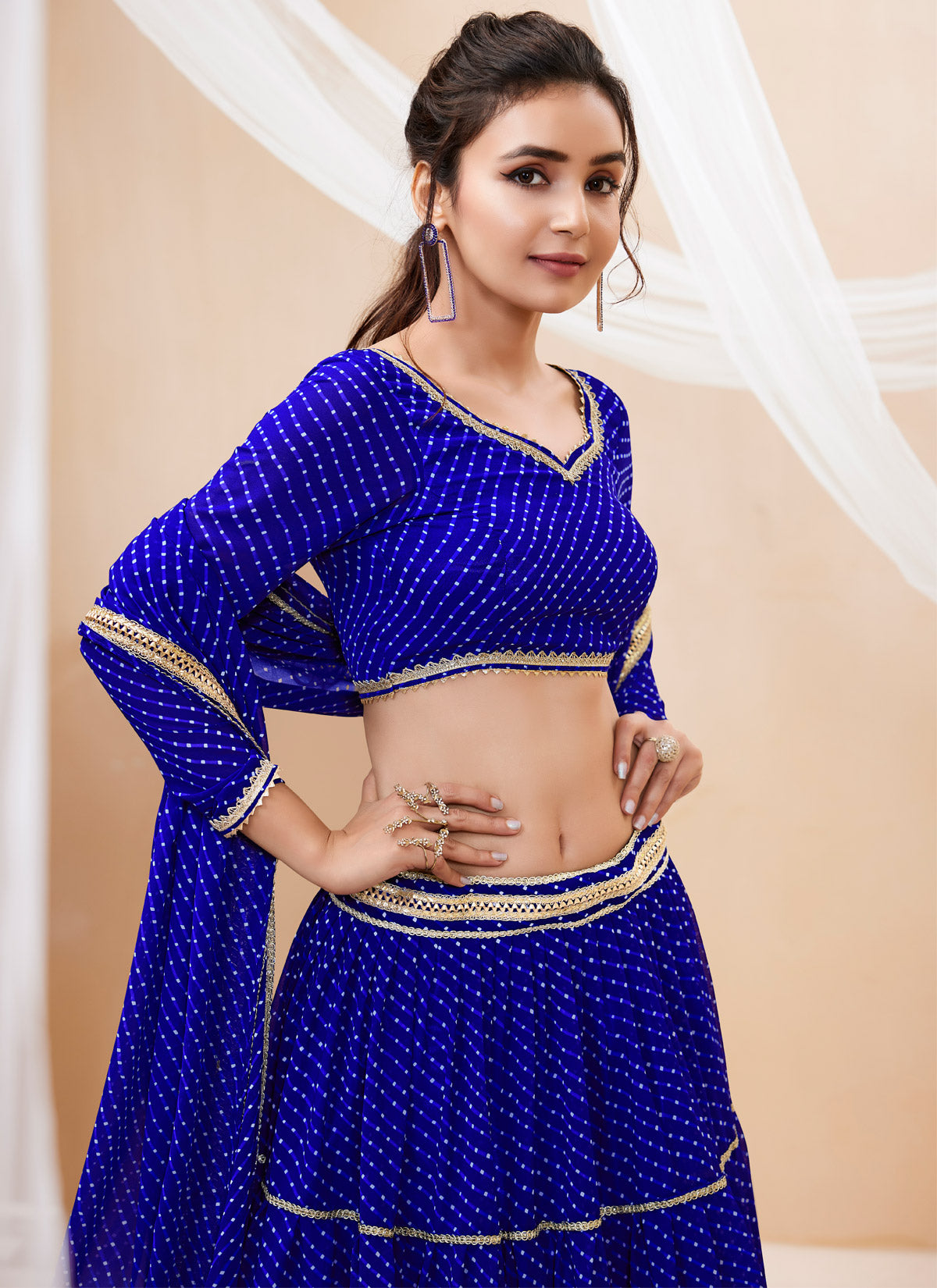 Zari Work Georgette Trendy Lehenga Choli In Blue For Party