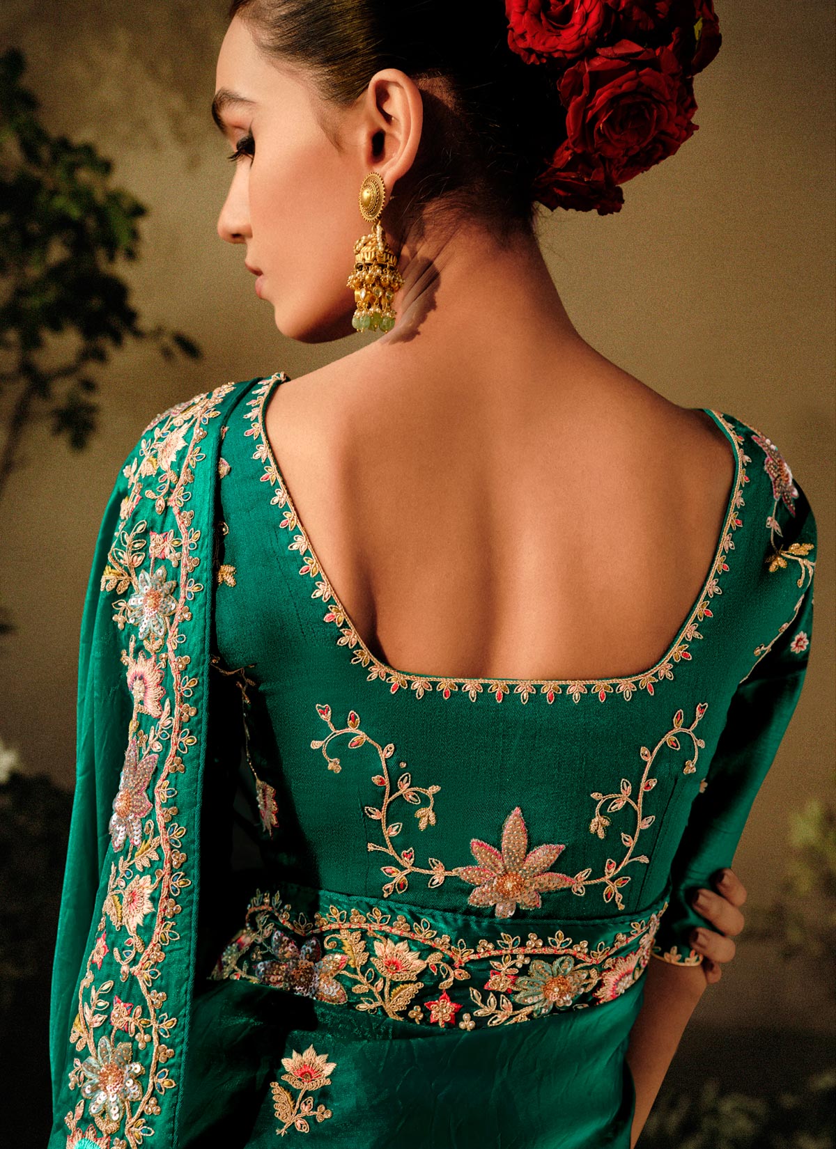 Tissue Silk Trendy Saree With Beads Work For Festival In Green