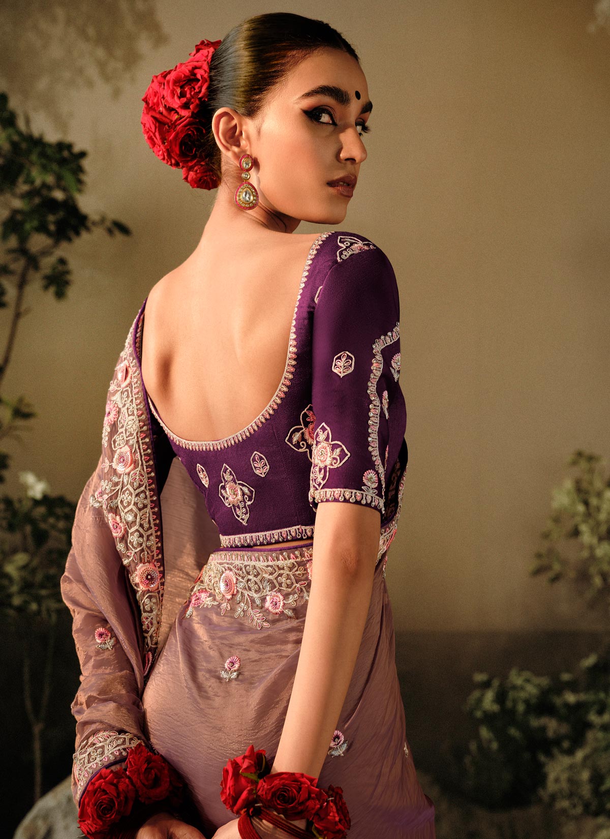 Stones Work Tissue Silk Trendy Saree In Brown For Women