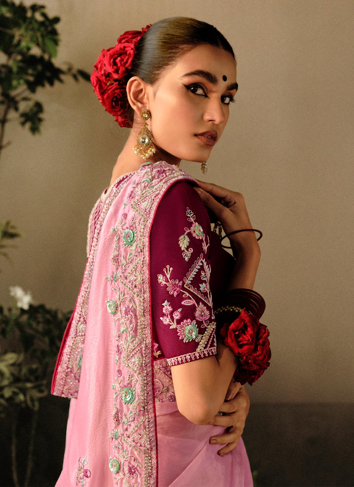 Tissue Silk Trendy Saree With Resham Work For Party In Pink