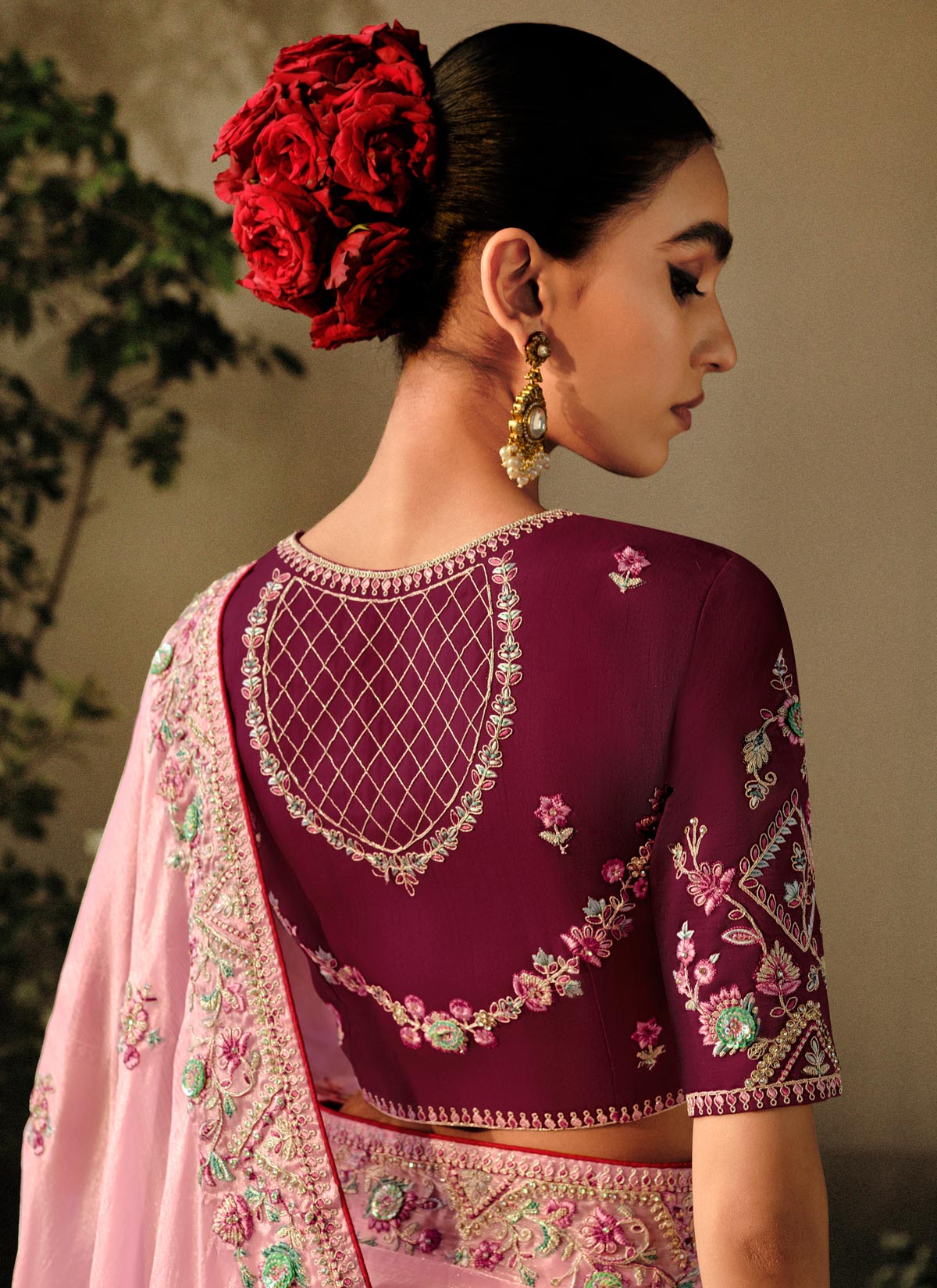 Tissue Silk Trendy Saree With Resham Work For Party In Pink