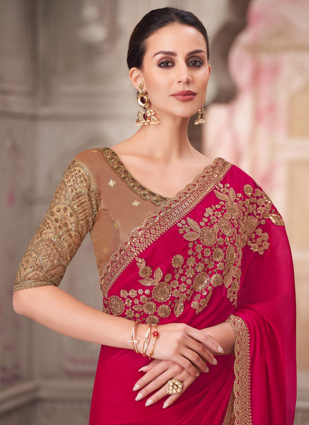 Georgette Traditional Saree With Resham Work For Party