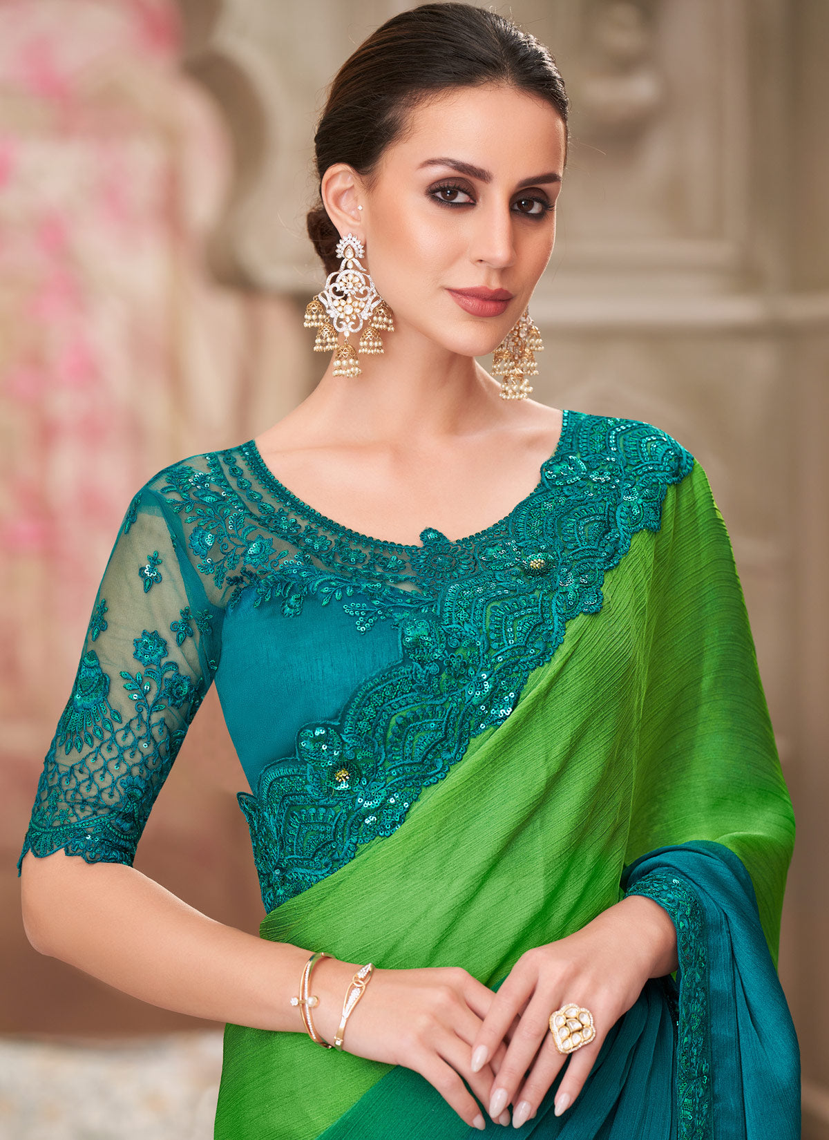 Chiffon Silk Classic Saree With Resham Work For Festival