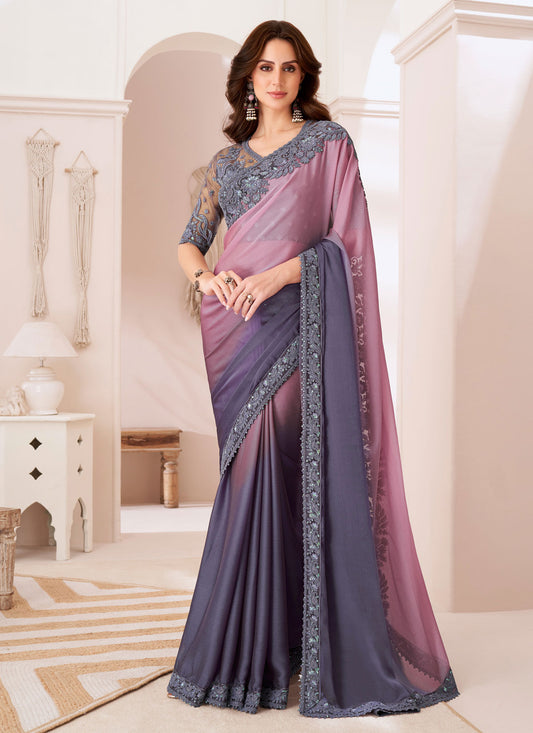 Chiffon Classic Saree With Resham Work For Ceremonial