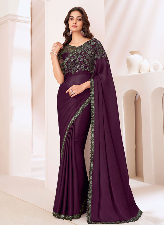 Chiffon Silk Trendy Saree With Sequins Work For Ceremonial