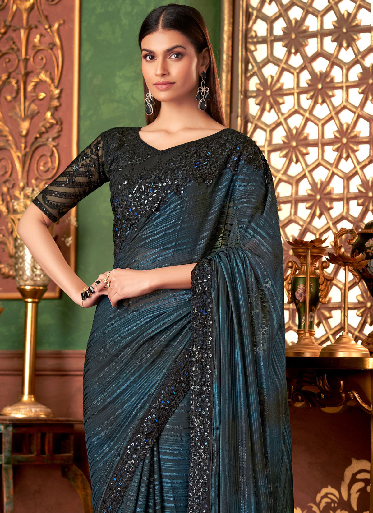 Silk Georgette Trendy Saree With Resham Work For Festival