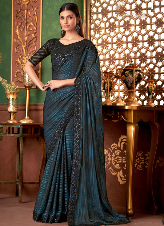 Silk Georgette Trendy Saree With Resham Work For Festival