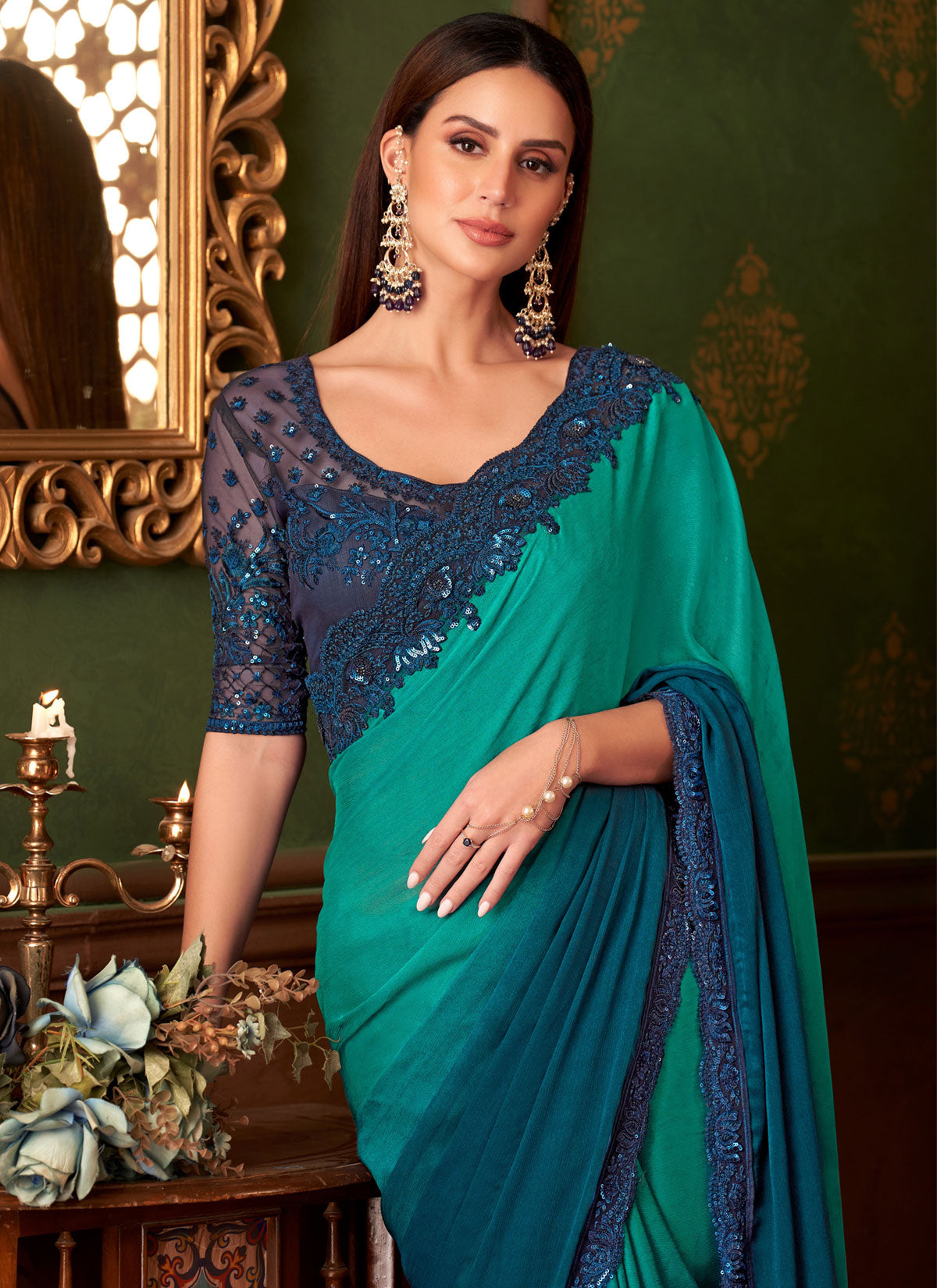 Chiffon Silk Traditional Saree With Sequins Work For Wedding