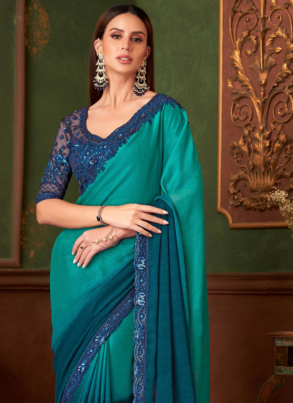 Chiffon Silk Traditional Saree With Sequins Work For Wedding