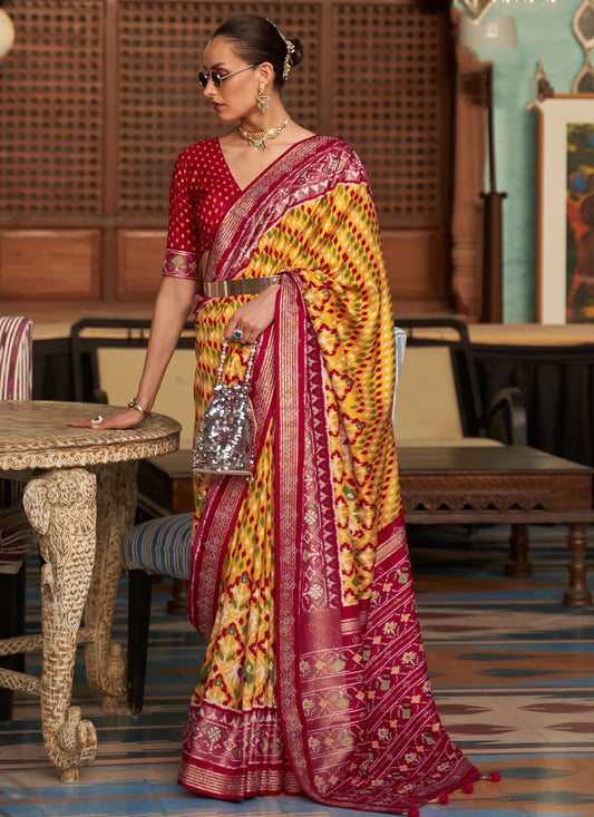 Silk Blend Classic Saree With Patola Print Work For Wedding