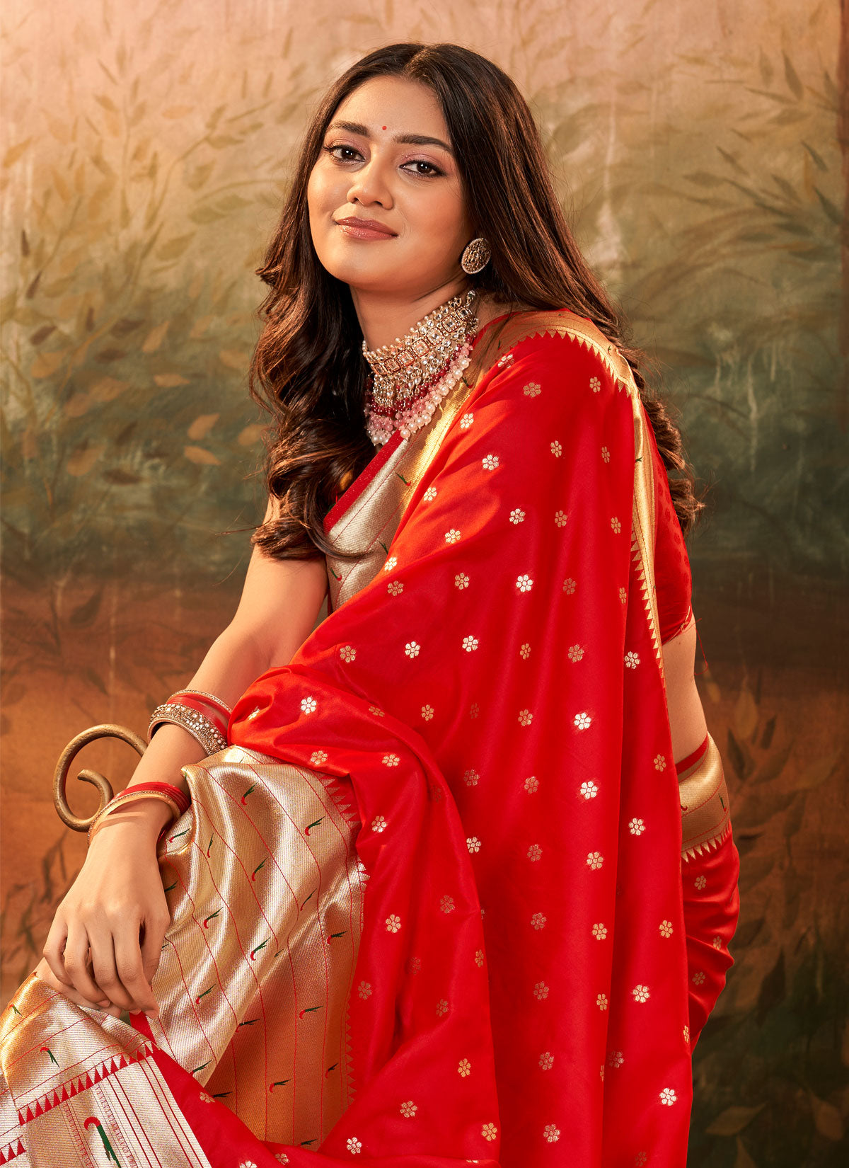 Woven Work Traditional Saree For Festival In Red