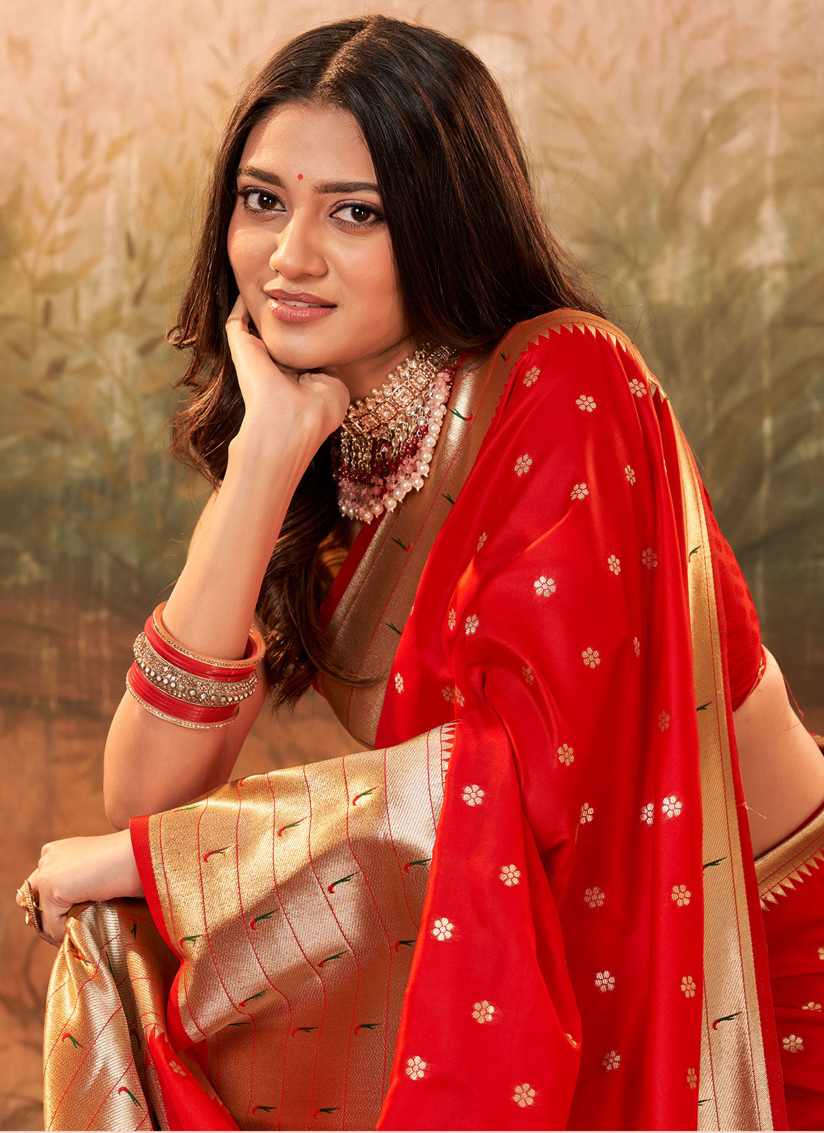 Woven Work Traditional Saree For Festival In Red