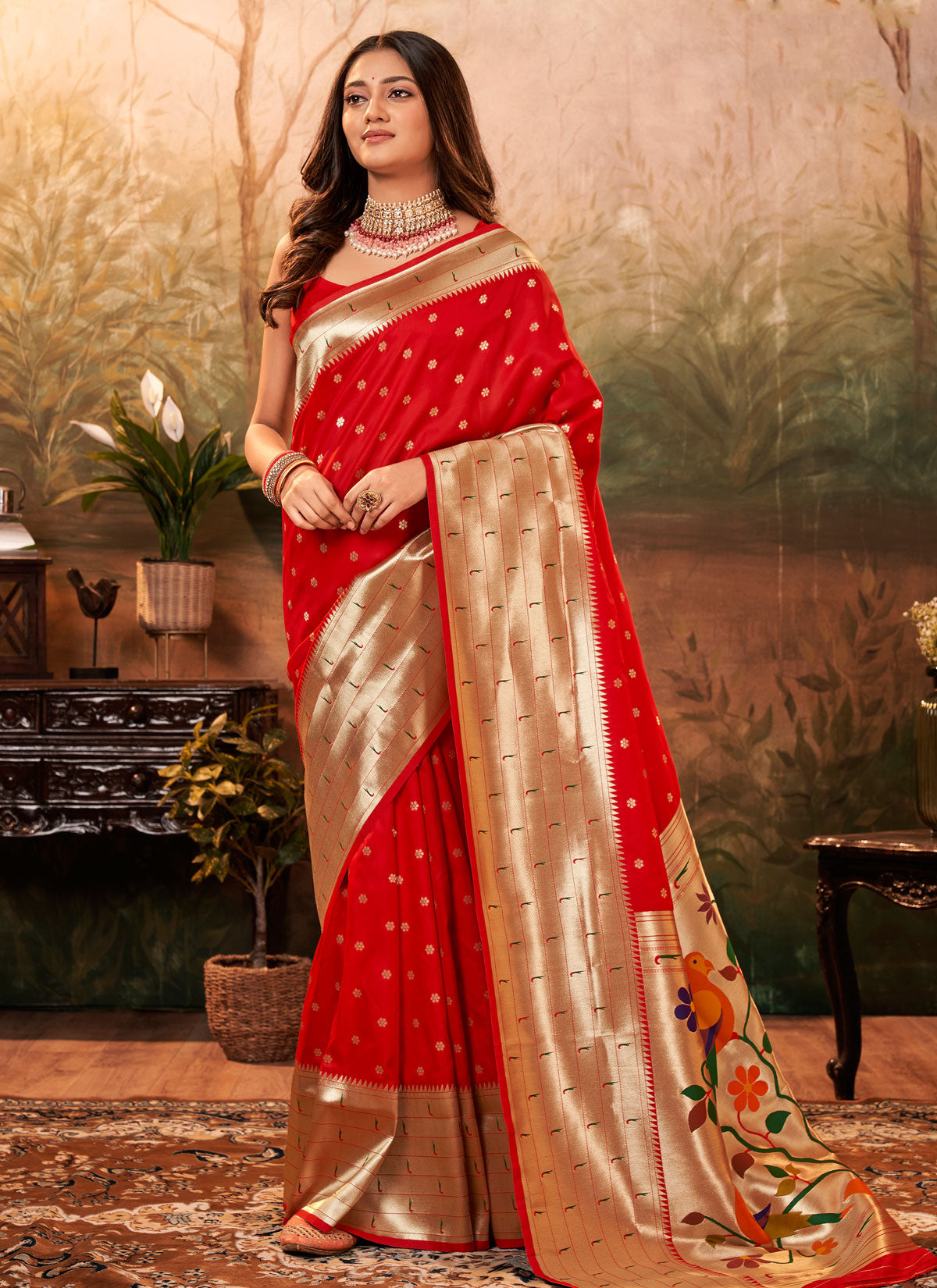 Woven Work Traditional Saree For Festival In Red