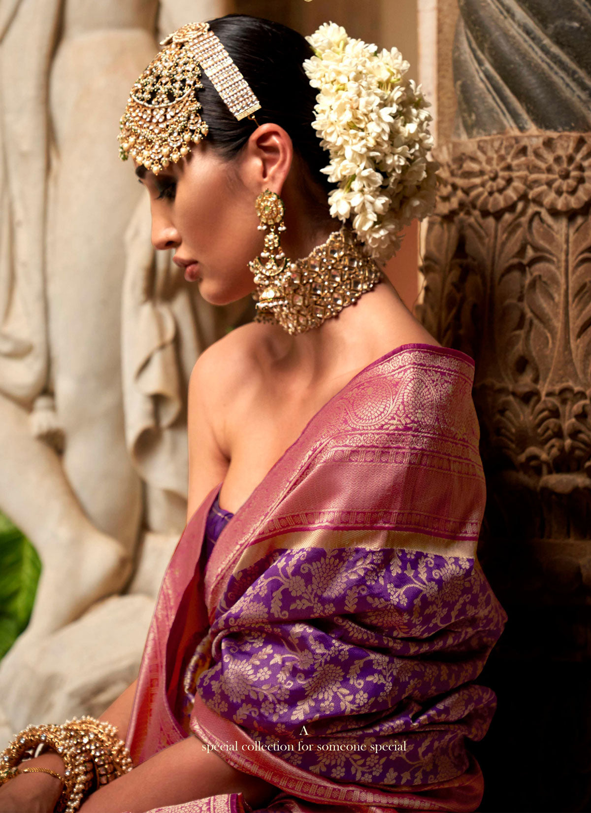 Woven Work Banarasi Silk Traditional Saree In Purple And Rose Pink