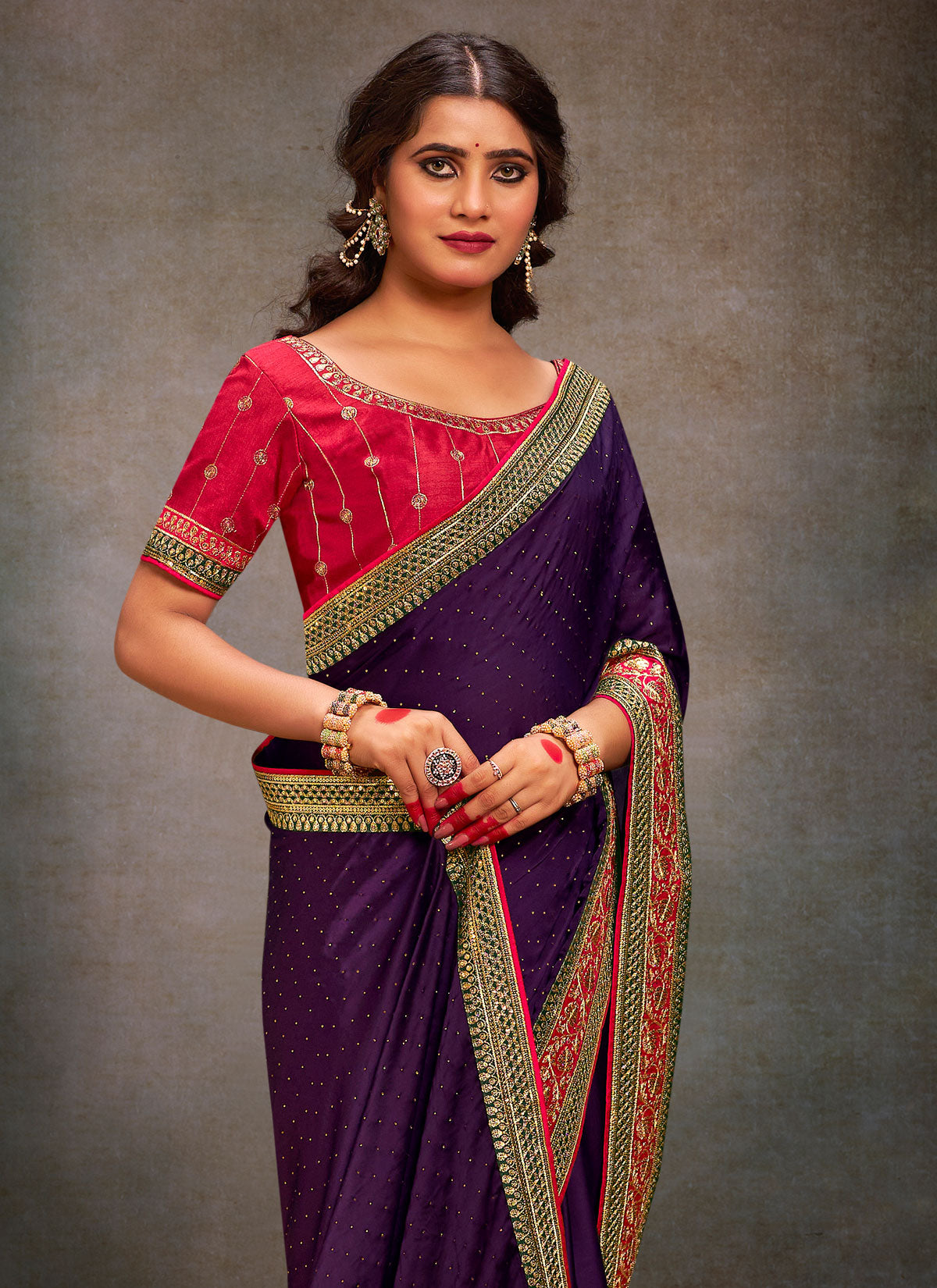 Resham Work Traditional Saree For Ceremonial In Purple