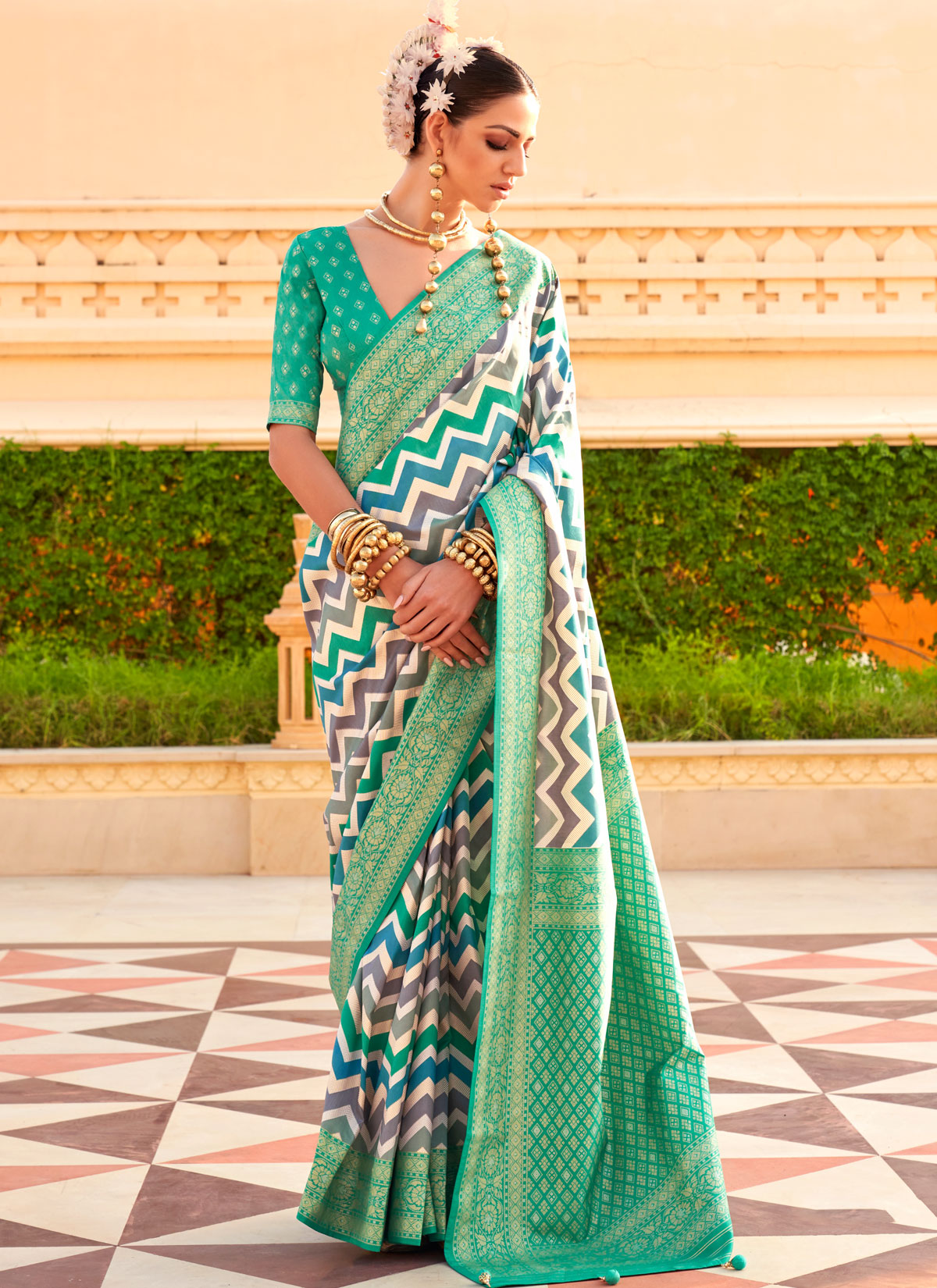 Viscose Silk Traditional Saree With Woven Work In Multi Color