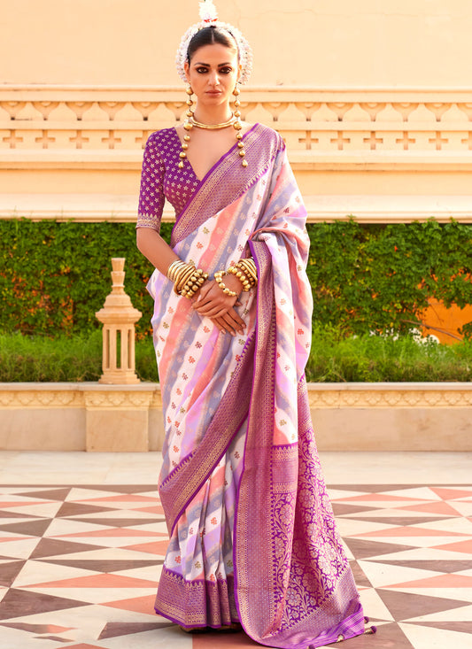 Woven Work Traditional Saree For Festival In Multi Color
