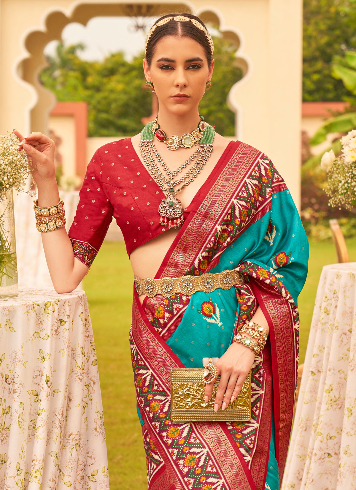 Woven Work Silk Blend Trendy Saree In Turquoise For Women