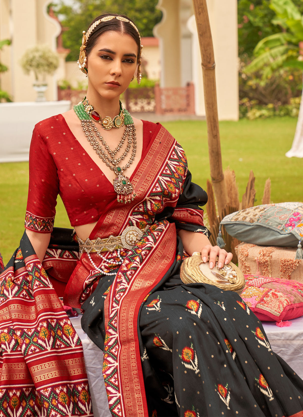 Woven Work Classic Saree For Ceremonial In Black For Women