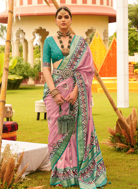 Woven Work Silk Blend Traditional Saree In Pink For Women