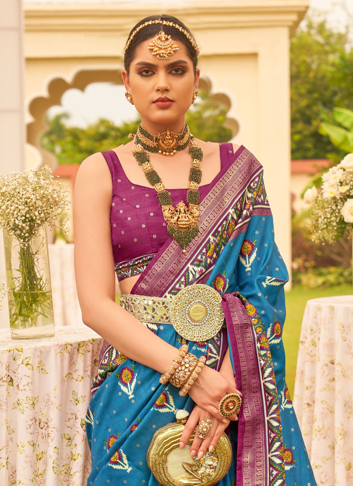 Silk Blend Traditional Saree With Woven Work For Women In Blue