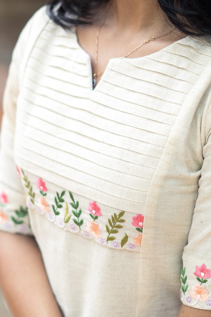 Women's Cotton White Floral Straight Kurta with Palazzo