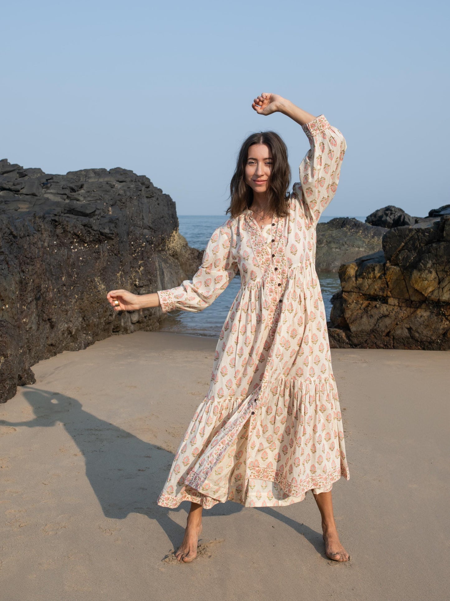 Hand Block Printed Summer Holiday Festive Dress Floral Organic Cotton Ethical Sustainable Bohemian Sundress Women Long Maxi Dress Plus Size